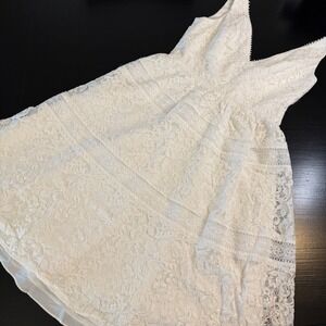 DB Studio Ivory Floral Lace V-Neck Mini Dress Womens Size 10 White Bridal Shower